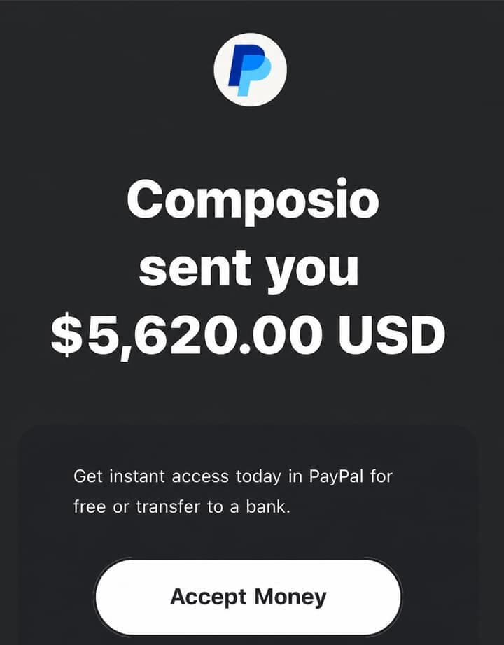 PayPal: Composio sent you $5,620.00 USD.