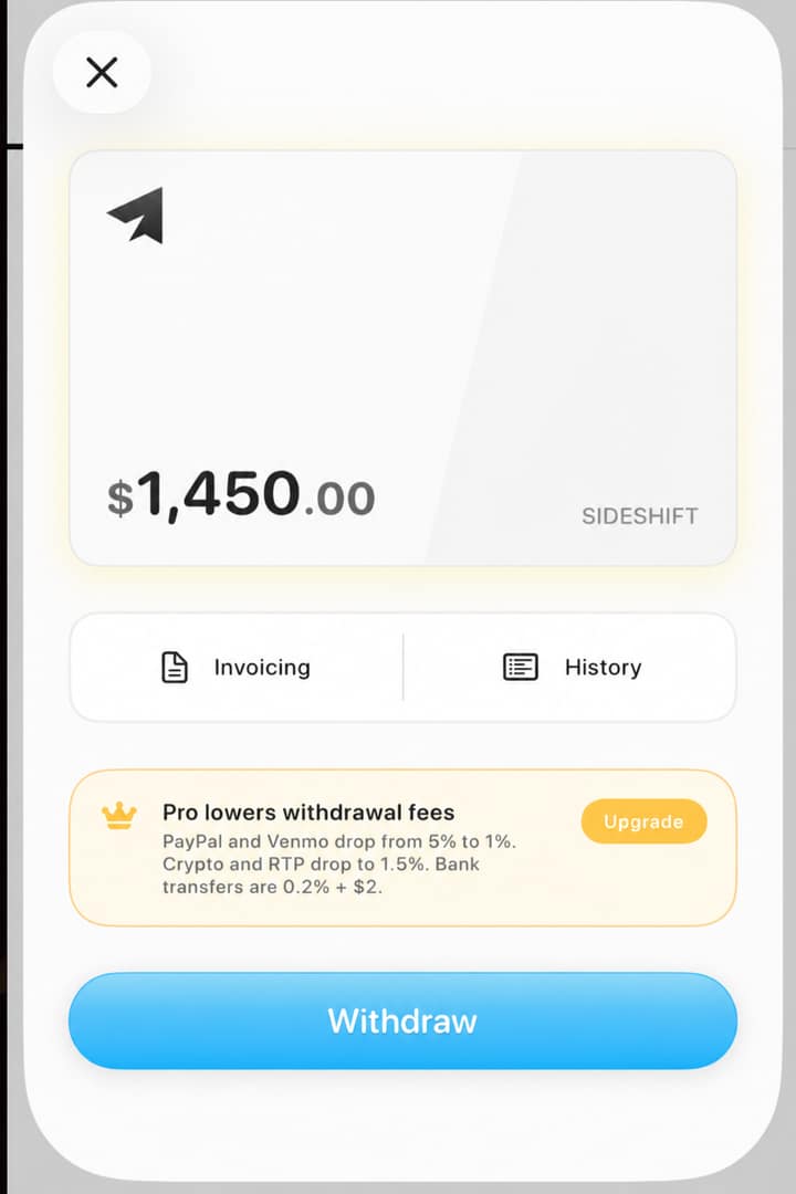 $1,450 sitting in a creator's payout wallet, ready to withdraw.